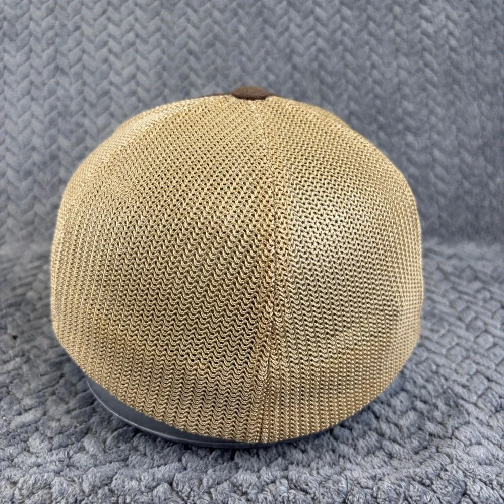 Kyocera Flexfit Mesh Trucker Hat Brown Tan Embroidered Logo Cap 0627
